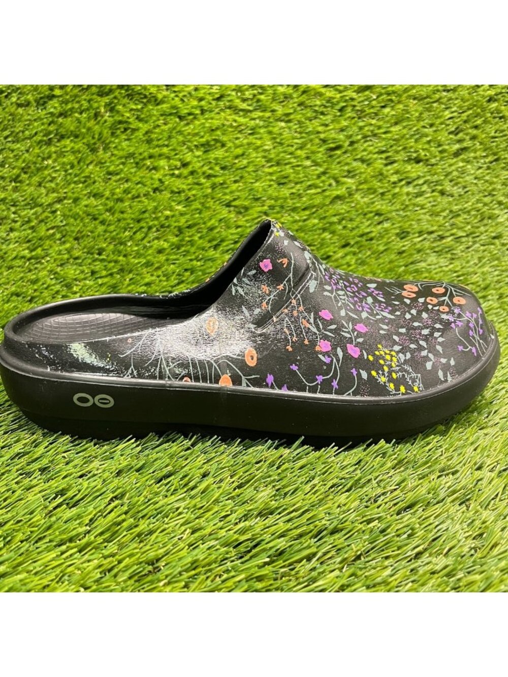 OOFOS OOcloog Luxe Womens Size 9 Black Purple Casual Slip On Recovery Clog Shoes